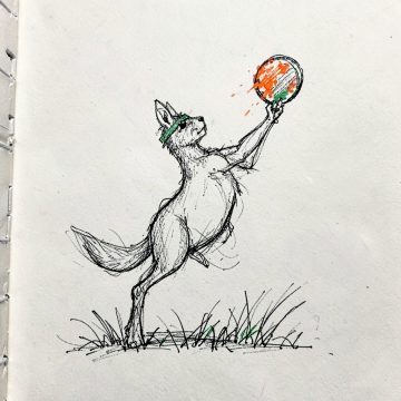 Boomer, a kangaroo in a headband jumping for a disc